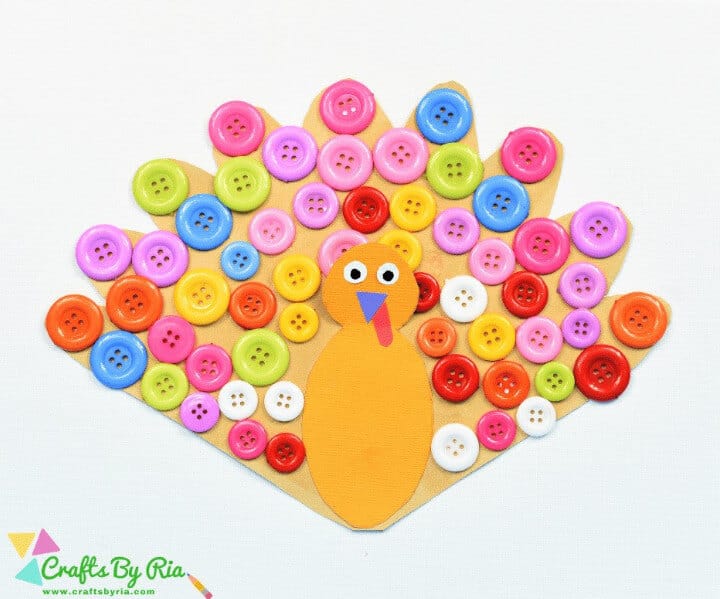 fun craft for kids featuring a turkey papercraft with buttons