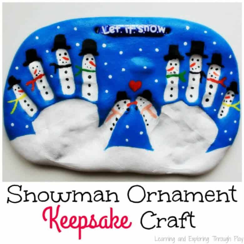 nopin="nopin" snowman ornament featuring handprint of child, perfect craft for akeepsake