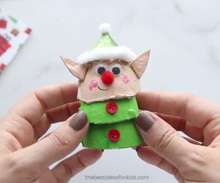 nopin="nopin" Christmas recycle craft ideas, featuring egg carton elf