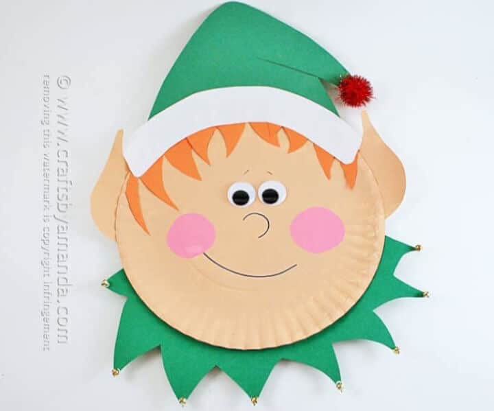 nopin="nopin" elf craft Christmas idea using paper plates