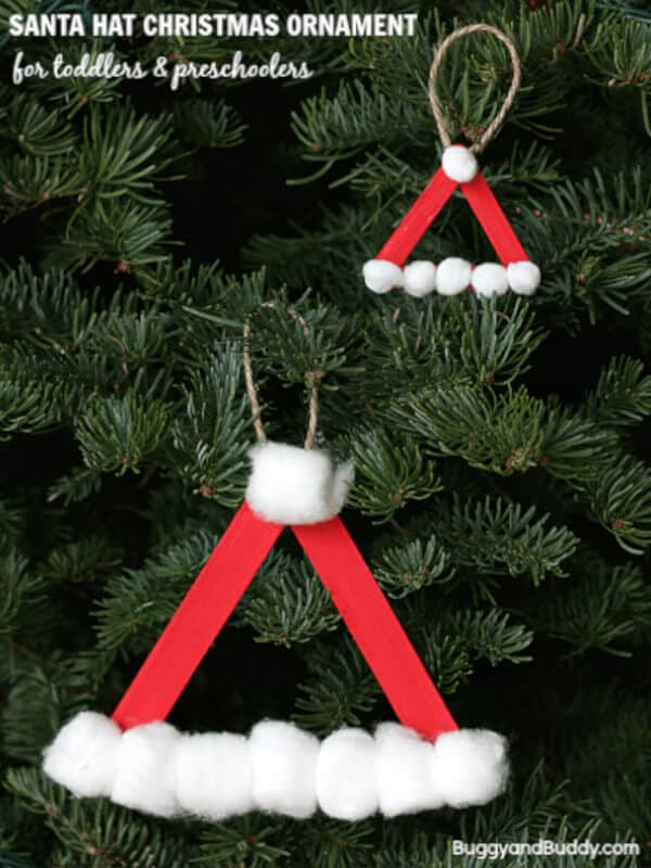 nopin="nopin" Santa hat Christmas tree ornament craft made with popsicle sticks