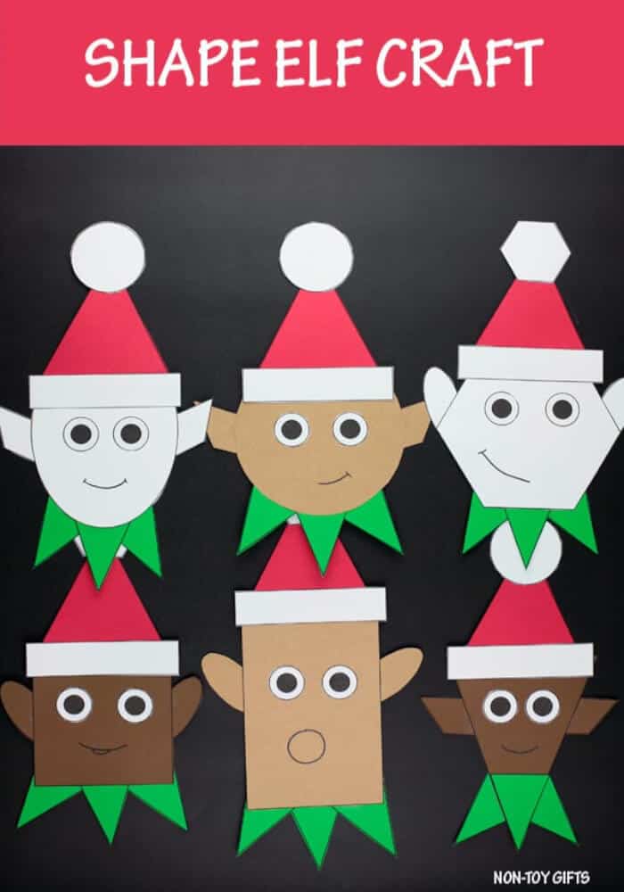 nopin="nopin" Christmas craft featuring elves made with shapes