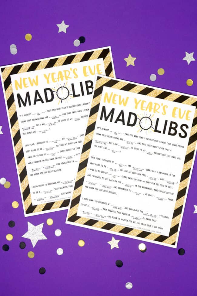 Mad Libs activity printable sheets in purple backdrop
