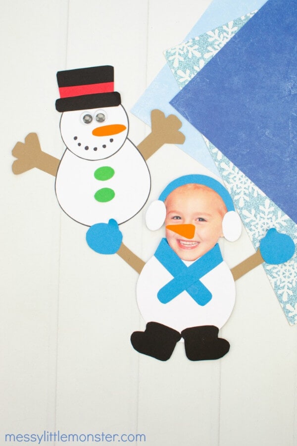 nopin="nopin" 2 mix and match snowmen craft cutout with face photo of a child