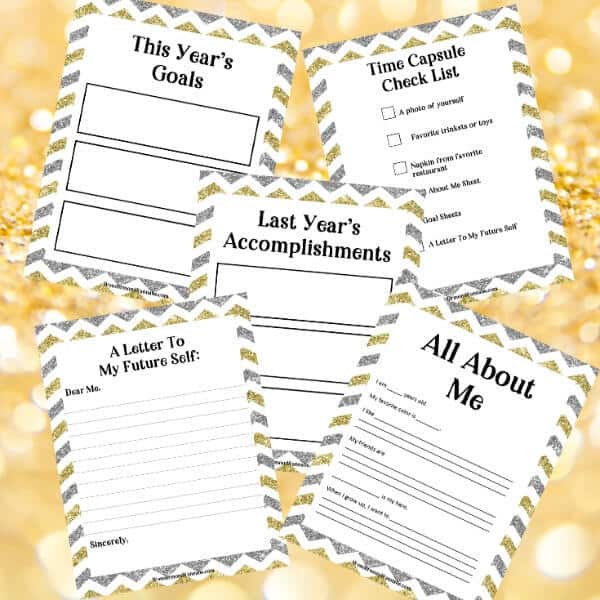 capsule box with printable sheets for new years eve activity