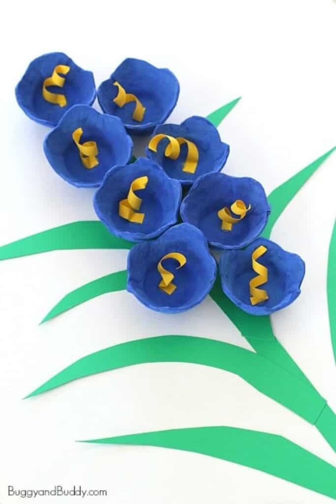 bluebell flowers made with recycled egg cartons and paper