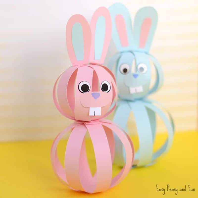 pink and blue bunnies made out of paper strips