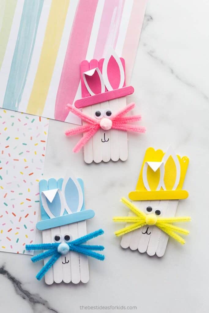 easter bunnies made with popsicle sticks
