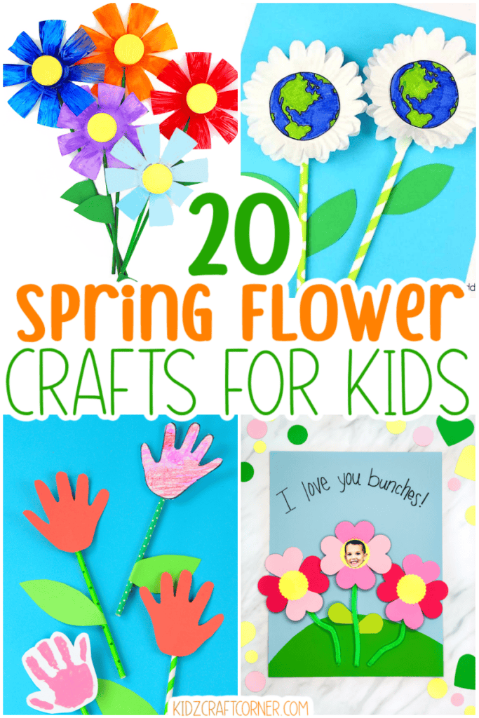 pin collage of spring flower crafts kids can make