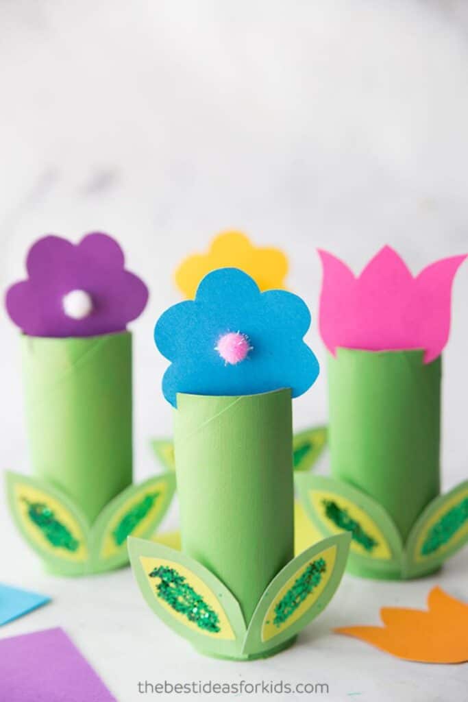 flowers made from upcycled toilet paper rolls